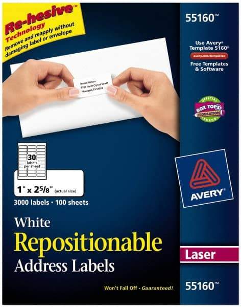 AVERY - 1" Wide x 2-5/8" Long, White Paper Shipping Label - For Laser Printers - Caliber Tooling