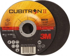 3M - 36 Grit, 4-1/2" Wheel Diam, 1/8" Wheel Thickness, 7/8" Arbor Hole, Type 27 Depressed Center Wheel - Ceramic, Resinoid Bond, S Hardness, 13,300 Max RPM - Caliber Tooling