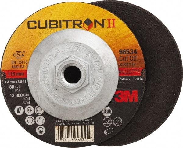 3M - 36 Grit, 4-1/2" Wheel Diam, 1/8" Wheel Thickness, Type 27 Depressed Center Wheel - Ceramic, Resinoid Bond, S Hardness, 13,300 Max RPM - Caliber Tooling