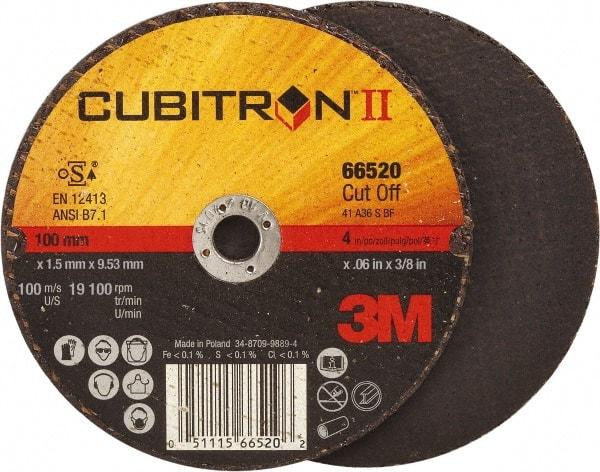 3M - 4" 36 Grit Ceramic Cutoff Wheel - 0.06" Thick, 3/8" Arbor, 19,100 Max RPM, Use with Angle Grinders - Caliber Tooling