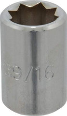 Proto - 9/16", 1/2" Drive, Standard Hand Socket - 8 Points, 1-1/2" OAL, Alloy Steel, Chrome Finish - Caliber Tooling