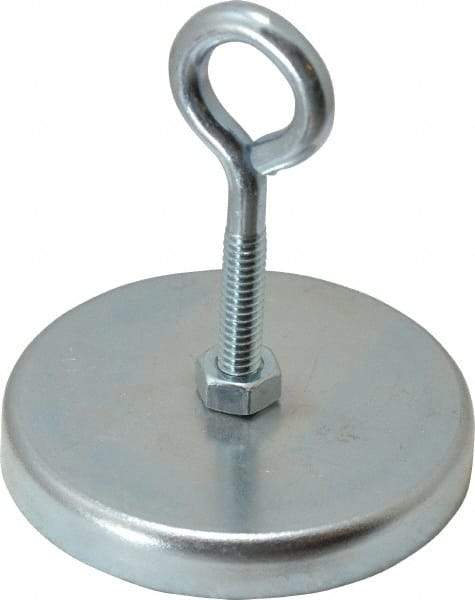 Mag-Mate - 2.63" Diam, 3/8" Cup Height, 2-1/4" Overall Height, 100 Lb Average Pull Force, 100 Lb Max Pull Force, Neodymium Rare Earth Cup Magnet - Loop Style, 1/2" Loop ID, Galvanized - Caliber Tooling