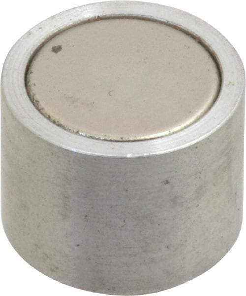 Mag-Mate - 10-24 Thread, 5/8" Diam, 1/2" High, 2.18 Lb Average Pull Force, Neodymium Rare Earth Pot Magnet - 1/4" Tapped Hole Depth, Nickel Plated, Aluminum Insulated - Caliber Tooling