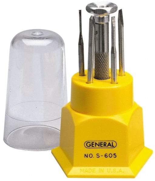 General - 5 Piece Phillips & Slotted Screwdriver Set - Round Shank, Steel Handle, Blade Sizes: Length 1, Bit Sizes: Philips #0, Tip Thickness: 1/25, 1/19, 1/14 & 1/10 - Caliber Tooling