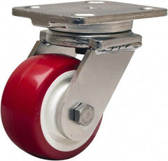 Hamilton - 4" Diam x 2" Wide x 5-5/8" OAH Top Plate Mount Swivel Caster - Polyurethane Mold on Polypropylene, 750 Lb Capacity, Delrin Bearing, 4 x 5" Plate - Caliber Tooling