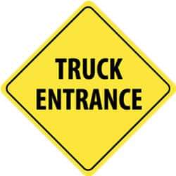 NMC - "Truck Entrance", 24" Wide x 24" High, Aluminum Traffic Control Signs - 0.08" Thick, Black on Yellow, High Intensity Reflectivity, Diamond, Post Mount - Caliber Tooling