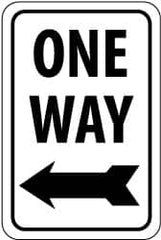 NMC - "One Way", "Left Arrow", 12" Wide x 18" High, Aluminum Parking Lot Traffic Signs - 0.08" Thick, Black on White, High Intensity Reflectivity, Rectangle, Post Mount - Caliber Tooling