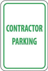 NMC - "Contractor Parking", 12" Wide x 18" High, Aluminum Reserved Parking Signs - 0.063" Thick, Green on White, Rectangle, Post Mount - Caliber Tooling