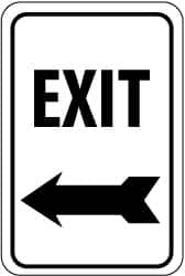 NMC - "Exit", "Left Arrow", 12" Wide x 18" High, Aluminum Parking Lot Traffic Signs - 0.08" Thick, Black on White, High Intensity Reflectivity, Rectangle, Post Mount - Caliber Tooling