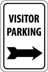 NMC - "Visitor Parking", "Right Arrow", 12" Wide x 18" High, Aluminum Parking Lot Traffic Signs - 0.063" Thick, Black on White, Rectangle, Post Mount - Caliber Tooling