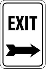 NMC - "Exit", "Right Arrow", 12" Wide x 18" High, Aluminum Parking Lot Traffic Signs - 0.08" Thick, Black on White, High Intensity Reflectivity, Rectangle, Post Mount - Caliber Tooling