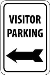 NMC - "Visitor Parking", "Left Arrow", 12" Wide x 18" High, Aluminum Parking Lot Traffic Signs - 0.063" Thick, Black on White, Rectangle, Post Mount - Caliber Tooling