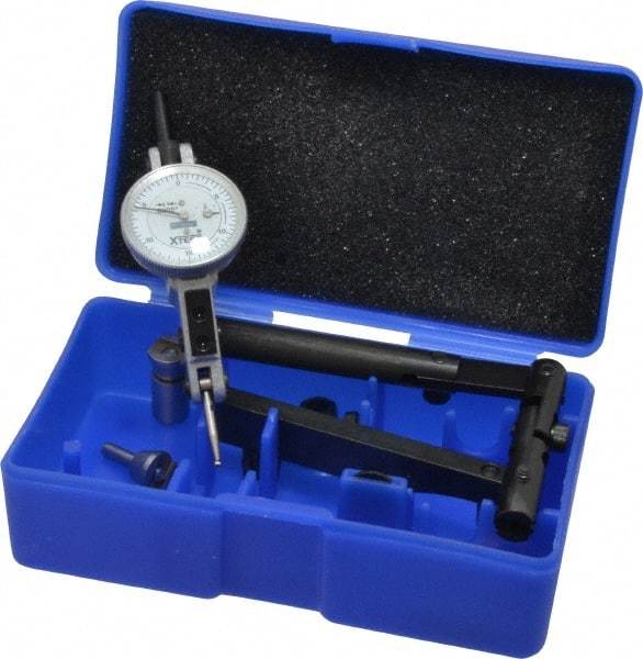 Fowler - 12 Piece, 0" to 0.06" Measuring Range, 1" Dial Diam, 0-15-0 Dial Reading, Horizontal White Dial Test Indicator Kit - 5/8" Contact Point Length, 0.04, 0.08 & 0.12" Ball Diam, 0.0005" Dial Graduation - Caliber Tooling