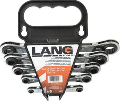 Lang - 5 Piece, 1/4 x 5/16 to 11/16 x 7/8", 12 Point, Ratcheting Box Wrench Set - Inch System of Measurement, Chrome Finish - Caliber Tooling