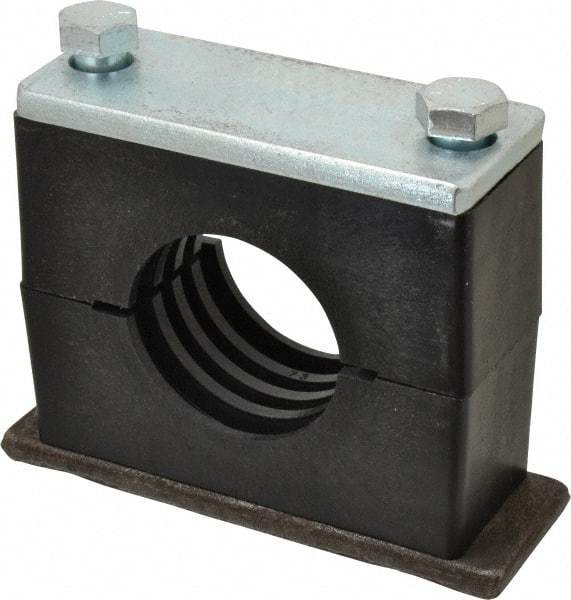 HYDAC - 7.09" Wide x 5.51" High x 2.36" Deep, Polypropylene Heavy Duty Vibration-Control Clamp - Carbon Steel Plate, For 2-1/2" Pipe, Mount with Weld Plate, Top Plate, Plastic Clamp Pair, Bolts - Caliber Tooling