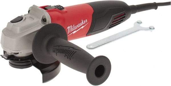 Milwaukee Tool - 4-1/2" Wheel Diam, 11,000 RPM, Corded Angle & Disc Grinder - 5/8-11 Spindle, 120 Volts, 7 Amps, Front Exhaust - Caliber Tooling