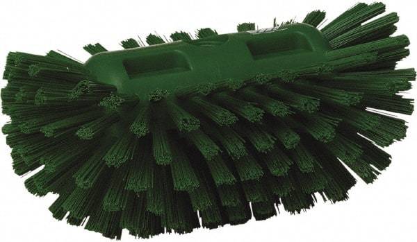 Vikan - 1-1/2" Bristle Length, Polyester Utility Scrub Brush - 5-1/2" Wide Head, 8" OAL, European Threaded Handle, Green, Polypropylene Block - Caliber Tooling