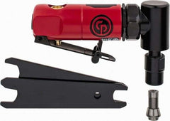 Chicago Pneumatic - 1/4" Collet, Angle Handle, Straight Air Die Grinder - 22,500 RPM, Front Exhaust, 22 CFM, 0.3 hp, 90 psi, 1/4" Inlet - Caliber Tooling