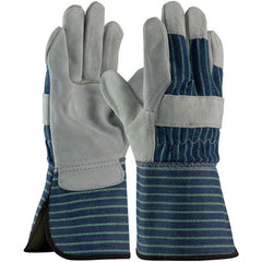 ‎82-7663/M Split Leather Palm - Silver Series - A/B Select Shoulder - Bl./Green Striped - Rubberized GT - Exact Industrial Supply