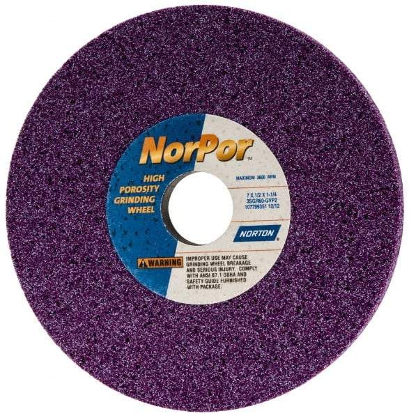 Norton - 7" Diam x 1-1/4" Hole x 1/2" Thick, G Hardness, 60 Grit Surface Grinding Wheel - Ceramic, Type 1, Medium Grade, 3,600 Max RPM, Vitrified Bond, No Recess - Caliber Tooling