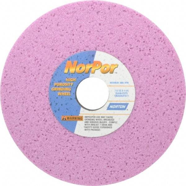 Norton - 7" Diam x 1-1/4" Hole x 1/2" Thick, G Hardness, 46 Grit Surface Grinding Wheel - Aluminum Oxide, Type 1, Coarse Grade, 3,600 Max RPM, Vitrified Bond, No Recess - Caliber Tooling