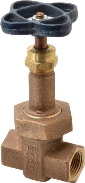 NIBCO - 1/2" Pipe, Class 300, Threaded Bronze Alloy Solid Wedge Rising Stem Gate Valve with Stainless Steel Trim - 600 WOG, 300 WSP, Union Bonnet - Caliber Tooling