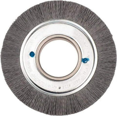 Weiler - 6" OD, 2" Arbor Hole, Crimped Nylon Wheel Brush - 1" Face Width, 1-1/4" Trim Length, 0.018" Filament Diam, 3,600 RPM - Caliber Tooling