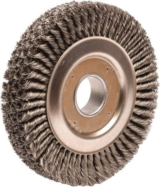 Weiler - 10" OD, 2" Arbor Hole, Knotted Steel Wheel Brush - 1-3/4" Face Width, 1-3/4" Trim Length, 0.023" Filament Diam, 4,500 RPM - Caliber Tooling