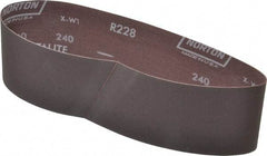 Norton - 3" Wide x 24" OAL, 240 Grit, Aluminum Oxide Abrasive Belt - Aluminum Oxide, Very Fine, Coated, Series R228 - Caliber Tooling