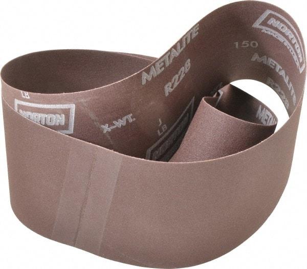 Norton - 4" Wide x 54" OAL, 150 Grit, Aluminum Oxide Abrasive Belt - Aluminum Oxide, Very Fine, Coated, Series R228 - Caliber Tooling