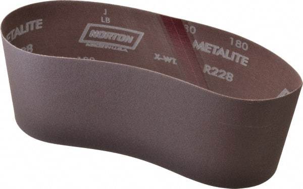 Norton - 4" Wide x 24" OAL, 180 Grit, Aluminum Oxide Abrasive Belt - Aluminum Oxide, Very Fine, Coated, Series R228 - Caliber Tooling