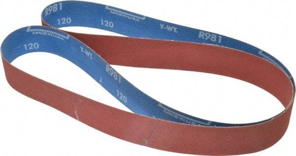 Norton - 1-1/2" Wide x 60" OAL, 120 Grit, Ceramic Abrasive Belt - Ceramic, Fine, Coated, Y Weighted Cloth Backing, Series R981 - Caliber Tooling