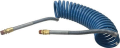 Parker - 3/8" ID, 1/2 x 1/2 Thread, 15' Long, Blue SAE J844 Type B Nylon Coiled & Self Storing Hose - 150 Max psi, Parker NTA Brass Fittings - Caliber Tooling