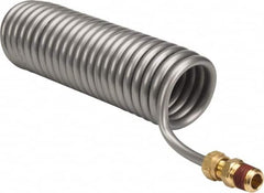 Parker - 0.17 ID, 1/4 x 1/4 Thread, 4-1/2' Long, Gray SAE J844 Type A Nylon Coiled & Self Storing Hose - 150 Max psi, Parker NTA Brass Fittings - Caliber Tooling