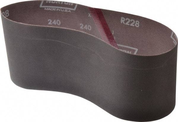 Norton - 4" Wide x 24" OAL, 240 Grit, Aluminum Oxide Abrasive Belt - Aluminum Oxide, Very Fine, Coated, Series R228 - Caliber Tooling