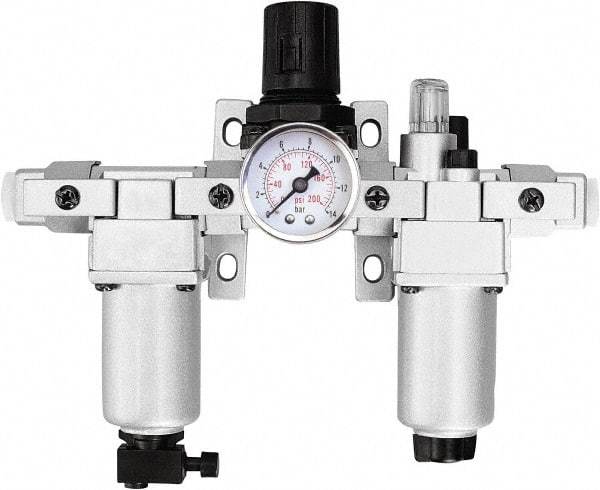 PRO-SOURCE - 1/2" NPT Port Standard 3 Piece Filter-Regulator-Lubricator FRL Unit - Aluminum Bowl, 106 SCFM, 215 Max psi, 13" High, Manual Drain - Caliber Tooling