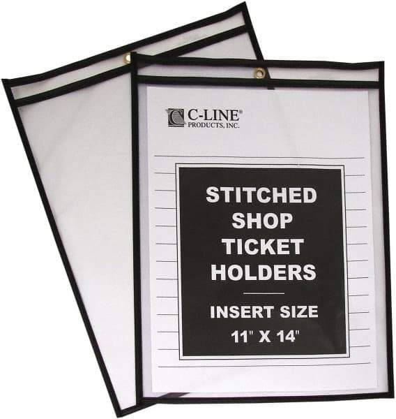 C-LINE - 25 Piece Clear Stitched Shop Ticket Holder - 17" High x 11" Wide - Caliber Tooling