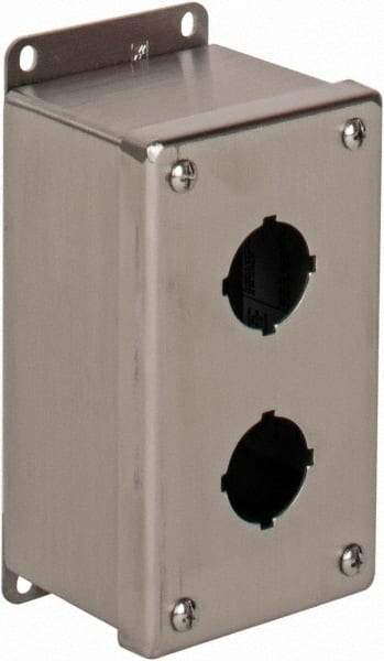 nVent Hoffman - 2 Hole, 1.2 Inch Hole Diameter, Stainless Steel Pushbutton Switch Enclosure - 6-3/4 Inch High x 3.47 Inch Wide x 2-3/4 Inch Deep, 12, 13, 4X NEMA Rated - Caliber Tooling