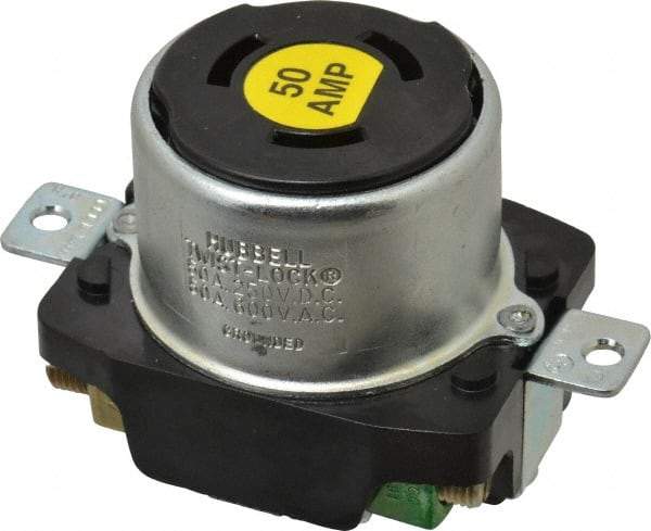 Hubbell Wiring Device-Kellems - 250 VDC, 600 VAC, 50 Amp, Self Grounding Receptacle - 3 Poles, 4 Wire, Female End, Black - Caliber Tooling