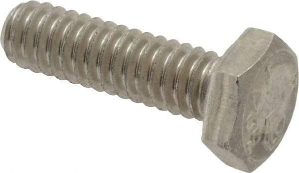 Made in USA - 1/4-20 UNC, 7/8" Length Under Head Hex Head Cap Screw - Grade 18-8 Stainless Steel, Uncoated, 7/16" Hex - Caliber Tooling