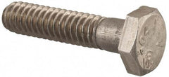 Made in USA - 1/4-20 UNC, 1-1/8" Length Under Head Hex Head Cap Screw - Grade 18-8 Stainless Steel, Uncoated, 7/16" Hex - Caliber Tooling