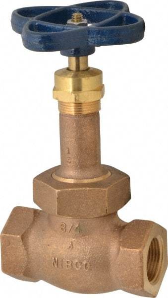 NIBCO - 3/4" Pipe, Threaded Ends, Bronze Renewable Full Plug Disc Globe Valve - Alloy Threads Disc, Union Bonnet, 400 psi WOG, 200 psi WSP, Class 200 - Caliber Tooling