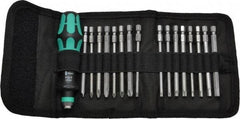 Wera - 17 Piece, 1/4" Drive Screwdriver Power Bit Set - #1, #2 & #3 Phillips, 3 to 6mm Hex, Tamperproof TR10 to TR30 Torx, #1, #2 & #3 Pozidriv, 1.0x5.5mm Slotted - Caliber Tooling