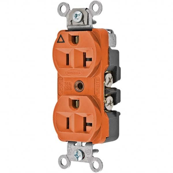 Hubbell Wiring Device-Kellems - 125V 20A NEMA 5-20R Commercial Grade Orange Straight Blade Duplex Receptacle - Caliber Tooling