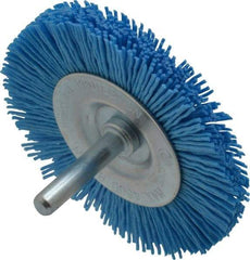 Value Collection - 3" OD, 1/4" Shank Diam, Crimped Nylon Wheel Brush - 1/4" Face Width, 5/16" Trim Length, 4,500 RPM - Caliber Tooling