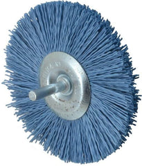 Value Collection - 4" OD, 1/4" Shank Diam, Crimped Nylon Wheel Brush - 1/4" Face Width, 5/16" Trim Length, 4,500 RPM - Caliber Tooling