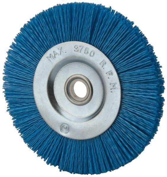 Value Collection - 5" OD, 5/8" Shank Diam, 5/8" Arbor Hole, Crimped Nylon Wheel Brush - 5/16" Face Width, 5/16" Trim Length, 3,750 RPM - Caliber Tooling