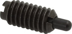 Jergens - 5/16-18, 5/8" Thread Length, 3/16" Plunger Projection, Steel Threaded Spring Plunger - 0.135" Max Plunger Diam, 5/8" Plunger Length, 0.5 Lb Init End Force, 10 Lb Final End Force - Caliber Tooling