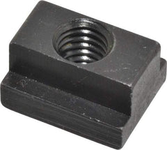 Jergens - 3/8-16 Blind Tapped T Slot Nut - 7/16" Slot Width, 11/16 x 7/32" Base Width x Height, 7/8 x 1/2" OAL x Height - Caliber Tooling