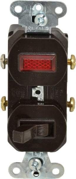 Pass & Seymour - 1 Pole, 120/125 VAC, 15 Amp, Flush Mounted, Ungrounded, Tamper Resistant Combination Switch with Pilot Light - NonNEMA Configuration, 1 Switch, Side Wiring, UL Listed 20 498 Standard - Caliber Tooling